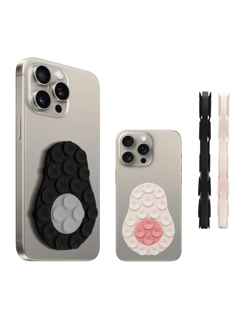SYOSI Double Sided Silicone Suction Cups Phone Mount Two-Color Avocado Design Compatible for All Cellphones Hands-Free Strong Grip Holder for Tiktok Videos Selfies 2Pcs Black and Pink  - Image 1