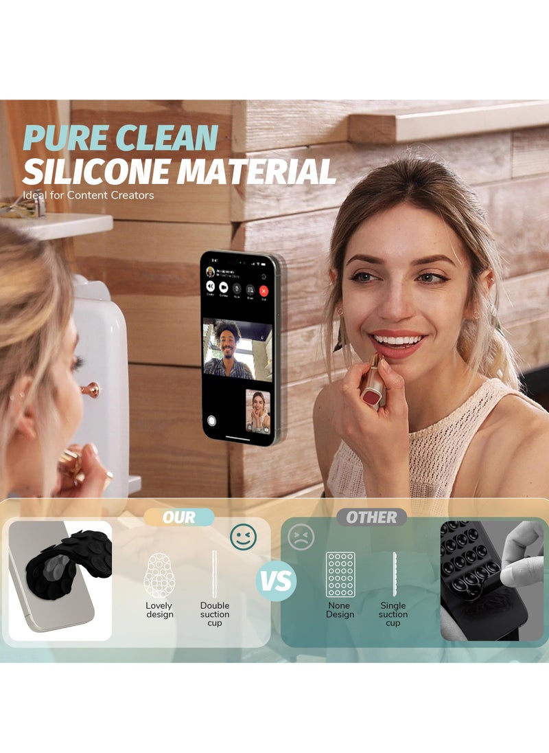 SYOSI Double Sided Silicone Suction Cups Phone Mount Two-Color Avocado Design Compatible for All Cellphones Hands-Free Strong Grip Holder for Tiktok Videos Selfies 2Pcs Black and Pink  - Image 5