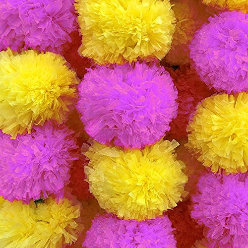 ABHAAS Artificial Marigold Garland Flowers for Decoration Long Toran Indian genda phool for Wedding & Festival |4-8 Feet Long |Pink+Yellow | 5 Strings - Image 2