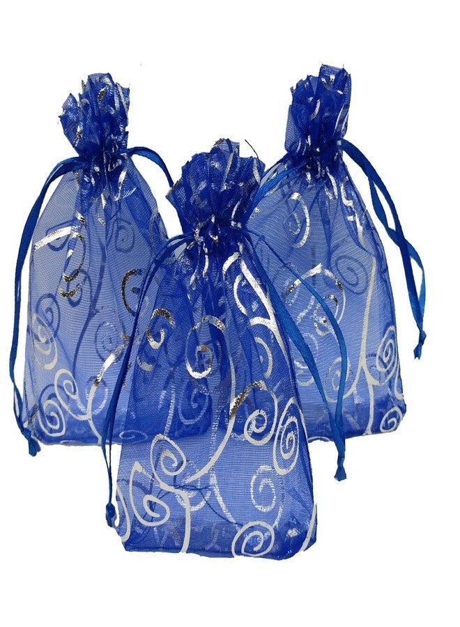 Ankirol 100pcs Sheer Organza Favor Bags For Wedding Baby Shower Rattan Print Gift Bags Samples Display Drawstring Pouches (3x4 inch, blue - Image 1