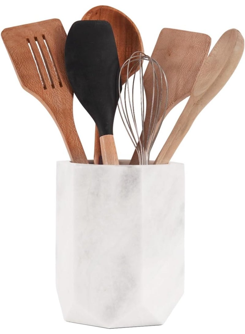 RADICALn Handmade White Marble Utensil Holder 6.5 Inch Kitchen Counter Utensil Crock Spoon Spatula Holder Cooking Utensil Organizer Farmhouse Home Gift - Image 1