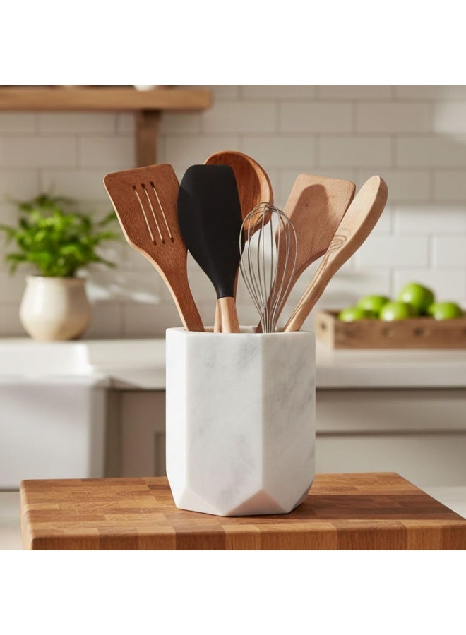 RADICALn Handmade White Marble Utensil Holder 6.5 Inch Kitchen Counter Utensil Crock Spoon Spatula Holder Cooking Utensil Organizer Farmhouse Home Gift - Image 2