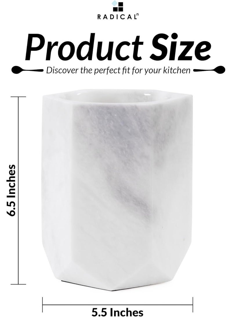 RADICALn Handmade White Marble Utensil Holder 6.5 Inch Kitchen Counter Utensil Crock Spoon Spatula Holder Cooking Utensil Organizer Farmhouse Home Gift - Image 3