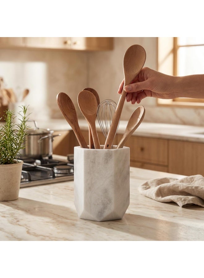 RADICALn Handmade White Marble Utensil Holder 6.5 Inch Kitchen Counter Utensil Crock Spoon Spatula Holder Cooking Utensil Organizer Farmhouse Home Gift - Image 4
