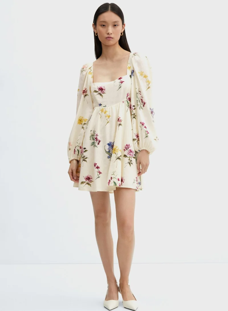 MANGO Floral Print Mini Dress