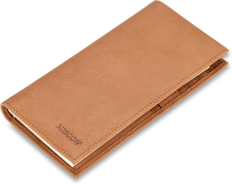 HISCOW Soft Leather Checkbook Cover & Card Holder with Divider - Italian Calfskin (Aniline Leather Tan) - Image 1