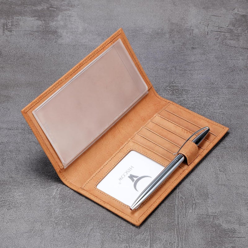 HISCOW Soft Leather Checkbook Cover & Card Holder with Divider - Italian Calfskin (Aniline Leather Tan) - Image 4
