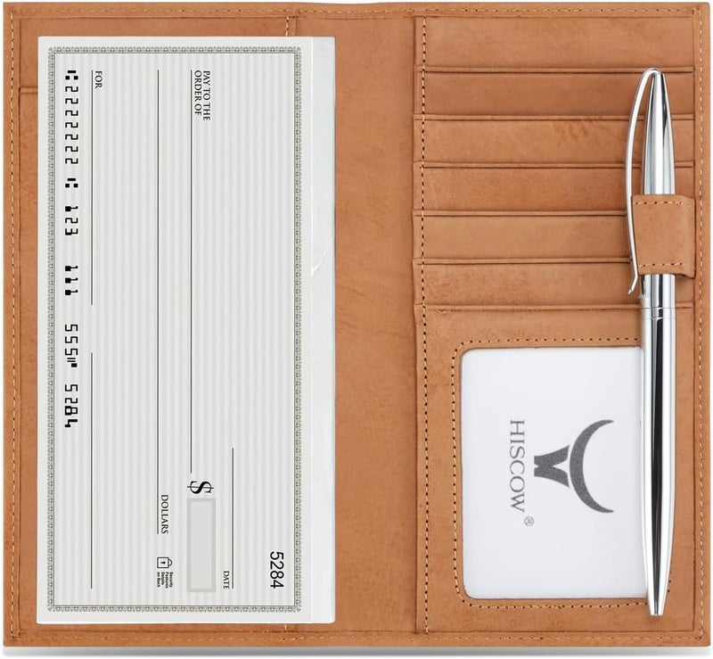HISCOW Soft Leather Checkbook Cover & Card Holder with Divider - Italian Calfskin (Aniline Leather Tan) - Image 2
