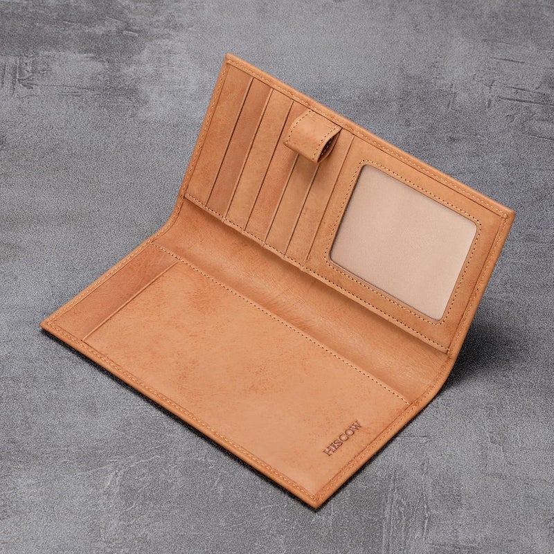 HISCOW Soft Leather Checkbook Cover & Card Holder with Divider - Italian Calfskin (Aniline Leather Tan) - Image 3