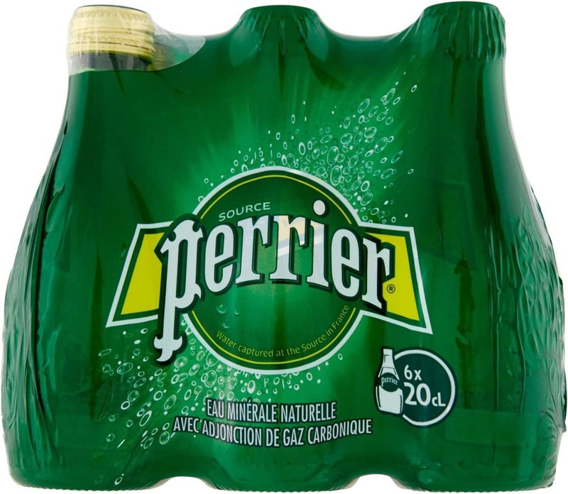 Perrier Natural Sparkling Mineral Water Glass Bottle, Regular, 6 x 200 ml - Image 1