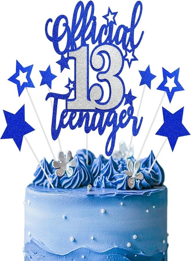TrifleArte Official 13 Teenager Cake Topper |Blue & Silver Glitter Birthday Cake Decoration for 13th Birthday Party | Teen Celebration Supplies - Image 1