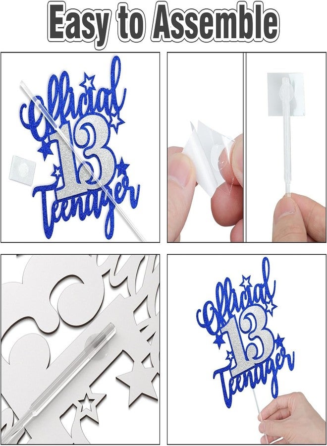 TrifleArte Official 13 Teenager Cake Topper |Blue & Silver Glitter Birthday Cake Decoration for 13th Birthday Party | Teen Celebration Supplies - Image 3