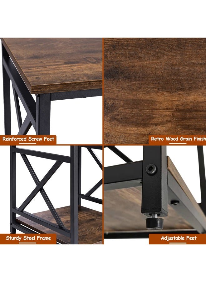 KSWIN Industrial End Table, 18 inch Square Side Table with Storage Shelf, Sturdy X-Design Metal Frame, for Living Room Bedroom, Rustic Brown… - Image 3