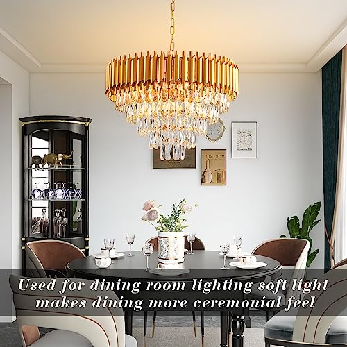 AKDXIRUN Modern Crystal Chandelier 12 Lights Gold Chandeliers for Dining Room Chandeliers Crystal Living Room Bedroom Foyer Hallway Luxury Chandelier Light Fixture with Light W24in - Image 3