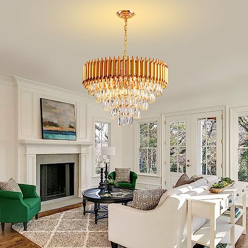 AKDXIRUN Modern Crystal Chandelier 12 Lights Gold Chandeliers for Dining Room Chandeliers Crystal Living Room Bedroom Foyer Hallway Luxury Chandelier Light Fixture with Light W24in - Image 2