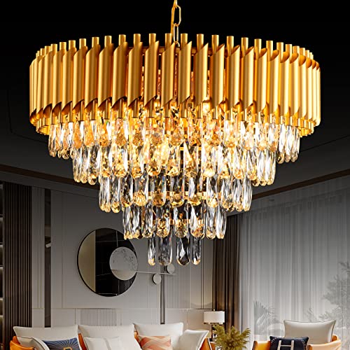 AKDXIRUN Modern Crystal Chandelier 12 Lights Gold Chandeliers for Dining Room Chandeliers Crystal Living Room Bedroom Foyer Hallway Luxury Chandelier Light Fixture with Light W24in - Image 1