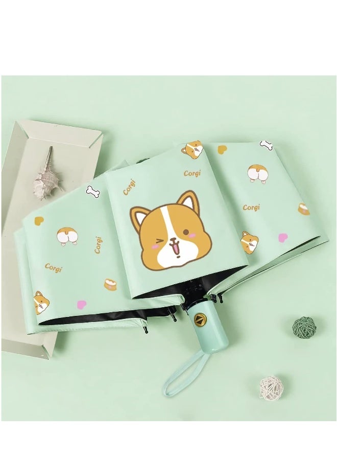 مظلة جولف آلية مقاومة للرياح مع حماية من الأشعة فوق البنفسجية، تصميم مزدوج القبة مزود بفتحات، طبعة كارتونية لكلب كورجي، مظلة قابلة للسفر (قطر ٨٥ سم، أخضر فاتح) - Image 5