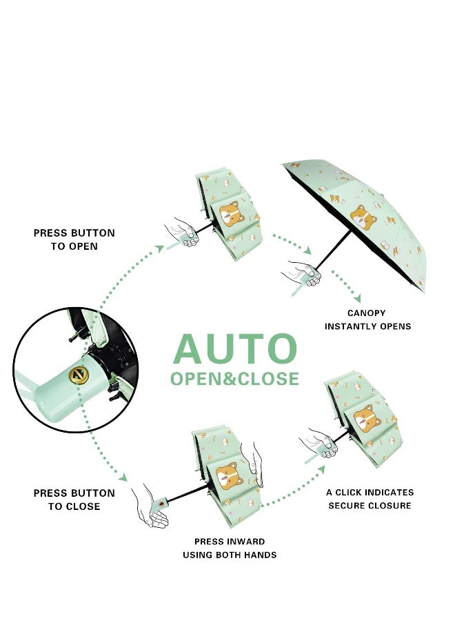 مظلة جولف آلية مقاومة للرياح مع حماية من الأشعة فوق البنفسجية، تصميم مزدوج القبة مزود بفتحات، طبعة كارتونية لكلب كورجي، مظلة قابلة للسفر (قطر ٨٥ سم، أخضر فاتح) - Image 3
