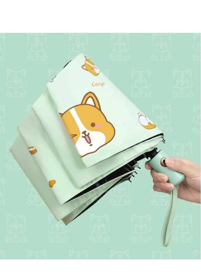 مظلة جولف آلية مقاومة للرياح مع حماية من الأشعة فوق البنفسجية، تصميم مزدوج القبة مزود بفتحات، طبعة كارتونية لكلب كورجي، مظلة قابلة للسفر (قطر ٨٥ سم، أخضر فاتح) - Image 4