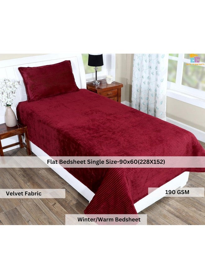 RD TREND 190 GSM Flannel Warm bedsheets for Winter Single Flat Size (60x90 Inches) with 1 Pillow Cover Size (18x28 Inches) Color- Maroon Pattern-Striped - Image 2