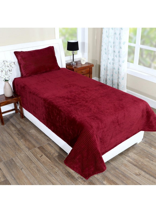 RD TREND 190 GSM Flannel Warm bedsheets for Winter Single Flat Size (60x90 Inches) with 1 Pillow Cover Size (18x28 Inches) Color- Maroon Pattern-Striped - Image 1