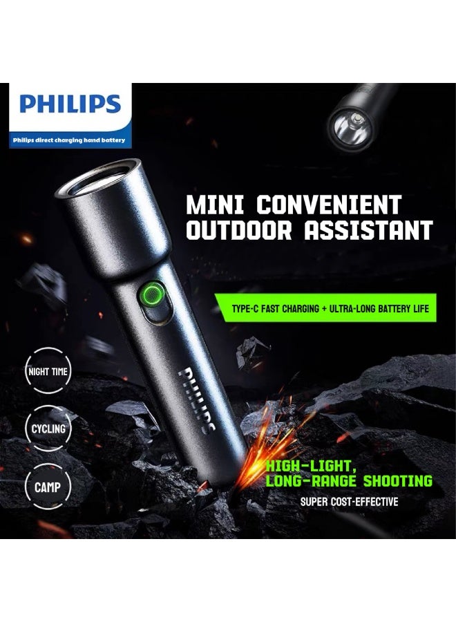 Philips Powerful Flashlight: Type-C Rechargeable, 4-Level Dimming, 85M Long-Range, Portable Outdoor Emergency Light Black-SFL1235 - Image 2