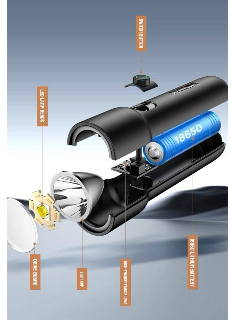 Philips Powerful Flashlight: Type-C Rechargeable, 4-Level Dimming, 85M Long-Range, Portable Outdoor Emergency Light Black-SFL1235 - Image 4