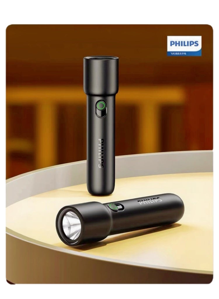 Philips Powerful Flashlight: Type-C Rechargeable, 4-Level Dimming, 85M Long-Range, Portable Outdoor Emergency Light Black-SFL1235 - Image 1