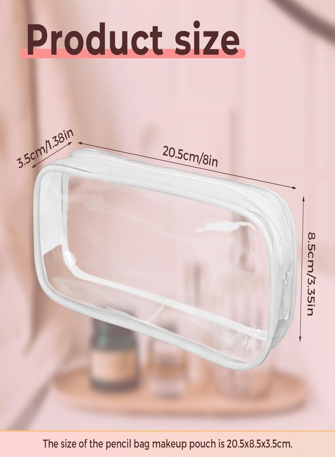 ISUSSER 5 Pack Clear PVC Zipper Pencil Pouch, Pen Pencil Case Makeup Pouch, Large Capacity Pencil Bag for Office Stationery Travel Storage (White) - Image 2