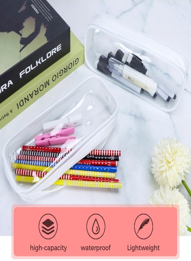 ISUSSER 5 Pack Clear PVC Zipper Pencil Pouch, Pen Pencil Case Makeup Pouch, Large Capacity Pencil Bag for Office Stationery Travel Storage (White) - Image 4