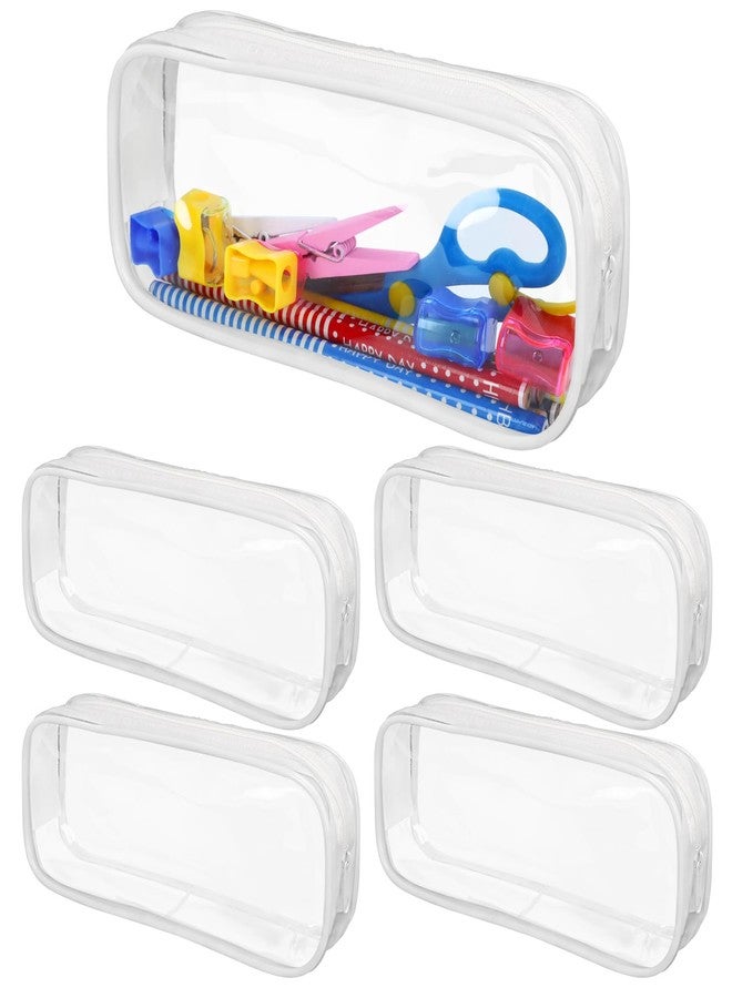 ISUSSER 5 Pack Clear PVC Zipper Pencil Pouch, Pen Pencil Case Makeup Pouch, Large Capacity Pencil Bag for Office Stationery Travel Storage (White) - Image 1