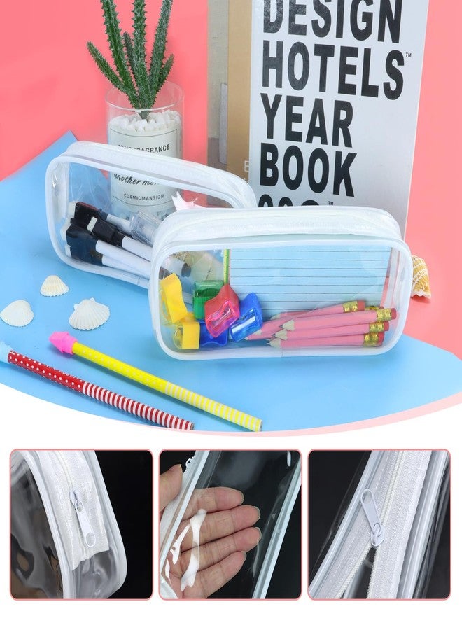 ISUSSER 5 Pack Clear PVC Zipper Pencil Pouch, Pen Pencil Case Makeup Pouch, Large Capacity Pencil Bag for Office Stationery Travel Storage (White) - Image 3