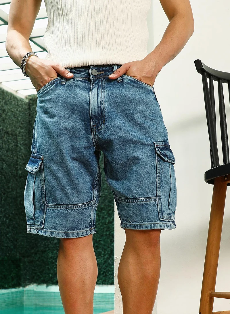 Men's Distressed Cargo Denim Shorts