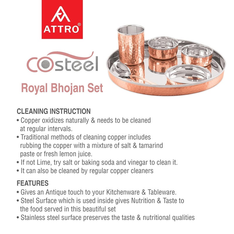 ATTRO Attro Royal Stainless Steel Copper Costeel Traditional Hammered Finish Bhojan SetThali Set 6 Pieces ATTRO_ROYALCOSTL_BHJ_Set  - Image 4