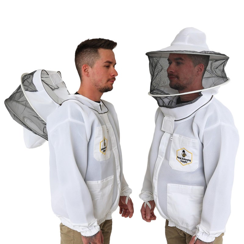 FOREST BEEKEEPING SUPPLY Forest Beekeeping Supply Ventilated Beekeeping Jacket with Round Veil HeavyDuty YKK Brass Zippers Lightweight Breathable Airmesh Fabric Comfortable Protective Bee Safety Gear  Medium 