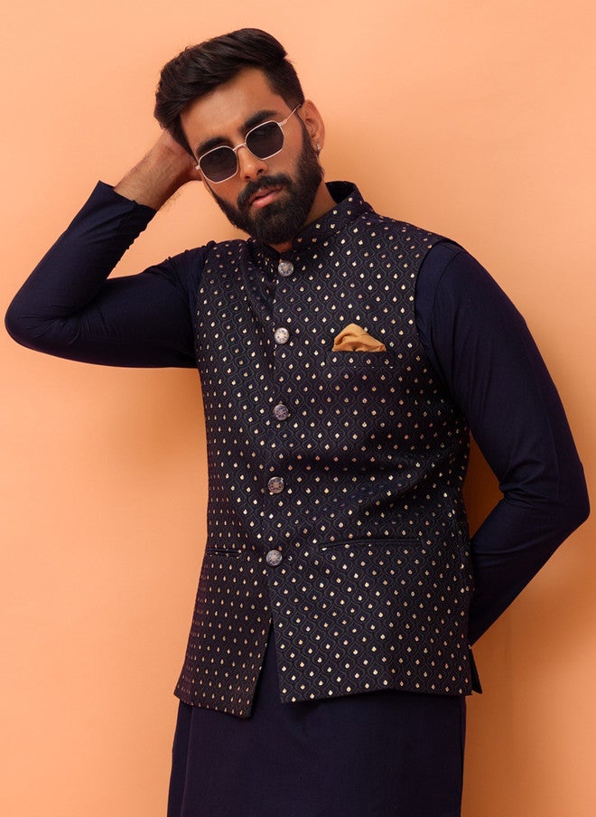 KISAH Men Embroidered Jacquard Nehru Jacket - Image 1