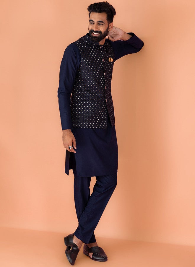 KISAH Men Embroidered Jacquard Nehru Jacket - Image 2