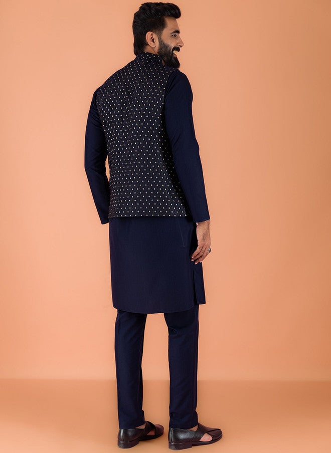 KISAH Men Embroidered Jacquard Nehru Jacket - Image 5