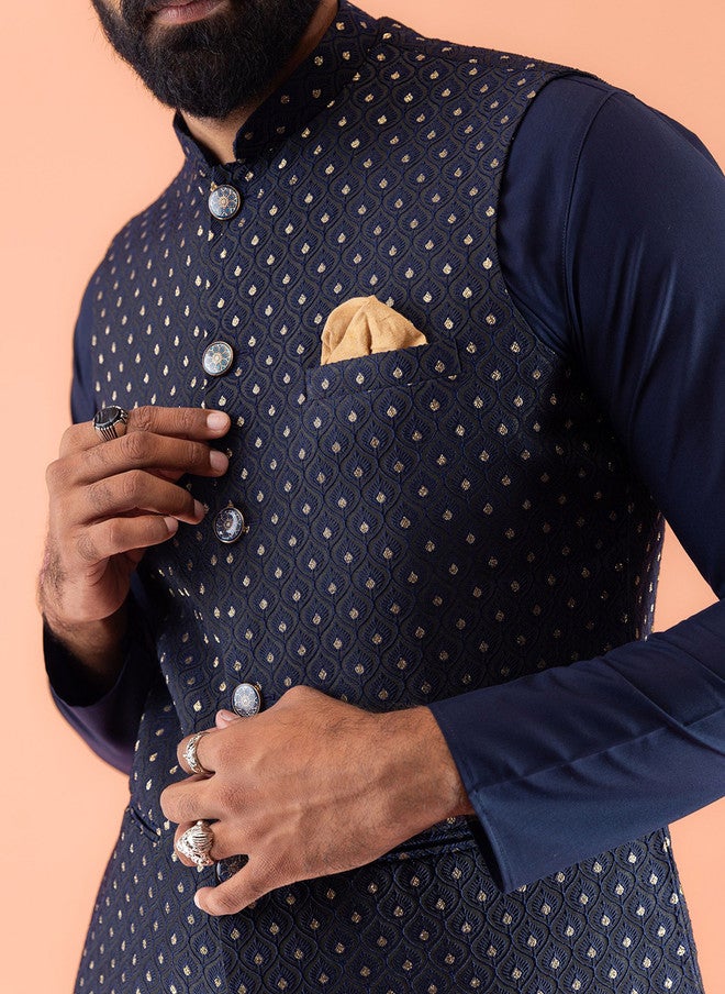 KISAH Men Embroidered Jacquard Nehru Jacket - Image 3