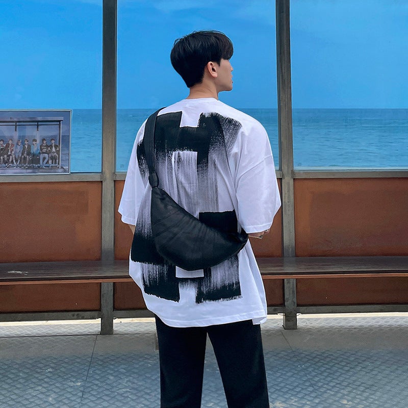 [Big Sale] Short-Sleeved T-Shirt Men'S Ins Trendy Korean Style Summer Loose Niche Design Graffiti Printed Half-Sleeve Top - Image 2