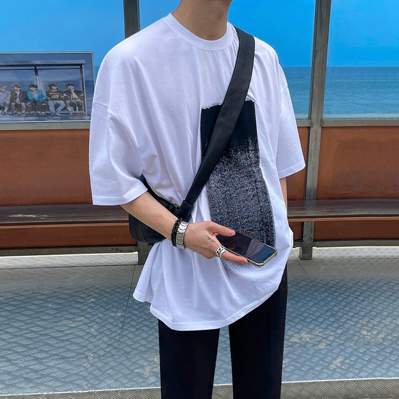 [Big Sale] Short-Sleeved T-Shirt Men'S Ins Trendy Korean Style Summer Loose Niche Design Graffiti Printed Half-Sleeve Top - Image 3