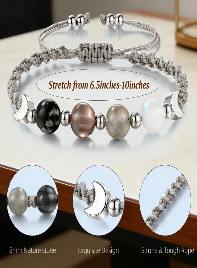 MIFYNN Moon Phase Bracelet for Women Crystal Healing Bracelet Natural Moonstone Beaded Bracelets Meditation Relaxation Crystal Bracelet Friendship Jewelry Gifts (A.) - Image 4
