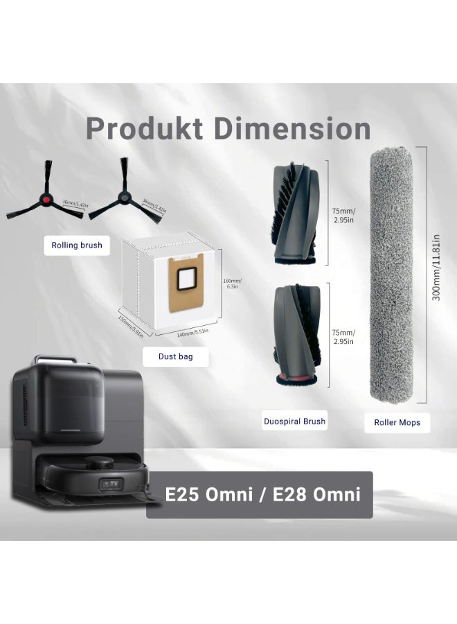 KISSUN Replacement Parts Kit Compatible With Eufy Omni E25 / E28, Vacuum Cleaner Accessories Includes:2 Mop Roller Brush,1 Set Main Brush,6-Side Brush,4-Filter,6-Disposal Dust Bags - Image 3
