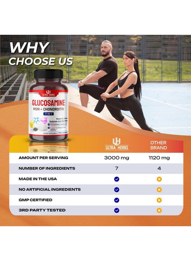 ULTRA HERBS Glucosamine Chondroitin MSM - Joint Mobility Support Supplement Enhanced with Collagen, Hyaluronic Acid, Vitamin D3 | 150 Capsules - Image 2