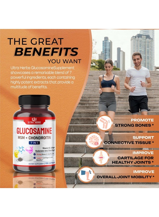 ULTRA HERBS Glucosamine Chondroitin MSM - Joint Mobility Support Supplement Enhanced with Collagen, Hyaluronic Acid, Vitamin D3 | 150 Capsules - Image 4