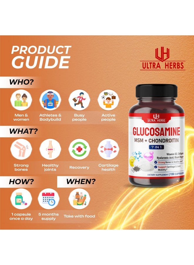 ULTRA HERBS Glucosamine Chondroitin MSM - Joint Mobility Support Supplement Enhanced with Collagen, Hyaluronic Acid, Vitamin D3 | 150 Capsules - Image 5