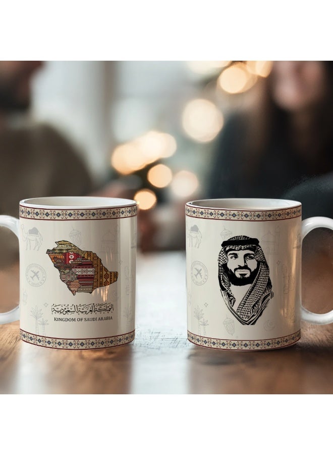 جالادون كوب قهوة سيراميك 11 أونصة بتصميم السعودية مستوحى من الشرق الأوسط هدية تذكارية العيد عطلات استخدام يومي منزل ومكتب - Image 1