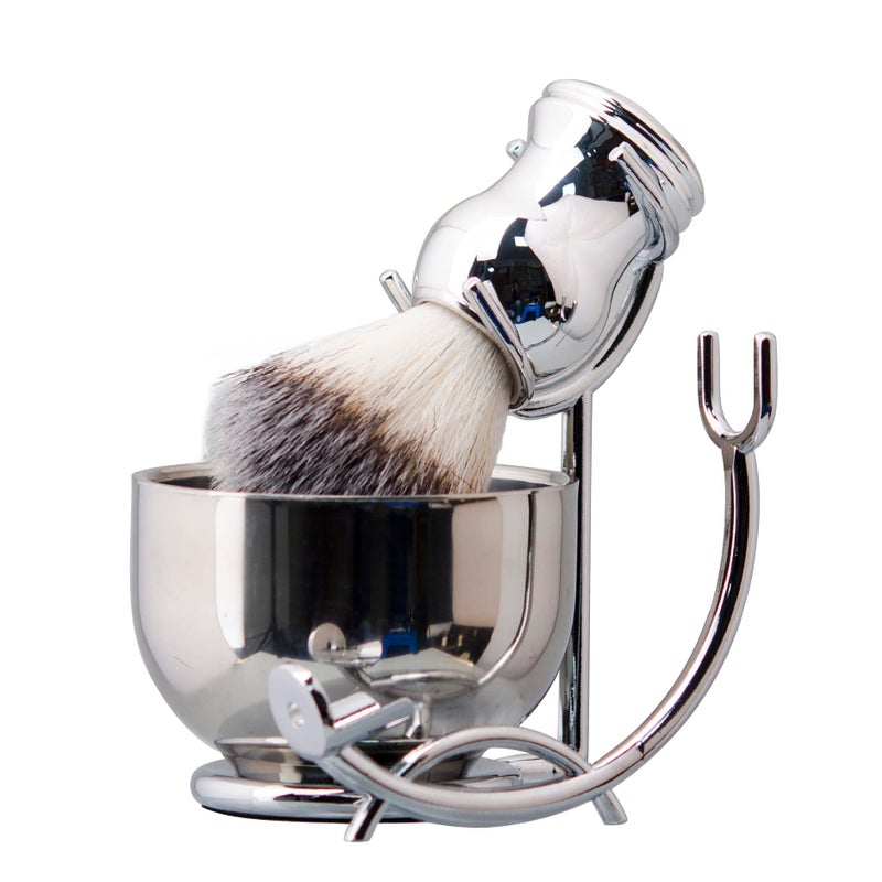 Grandslam Deluxe Shaving Kit for Men 3 in 1 Shaving Set Includes Shaving Brush Stainless Steel Shaving Bowl and Razor  Brush Holder Silver Set