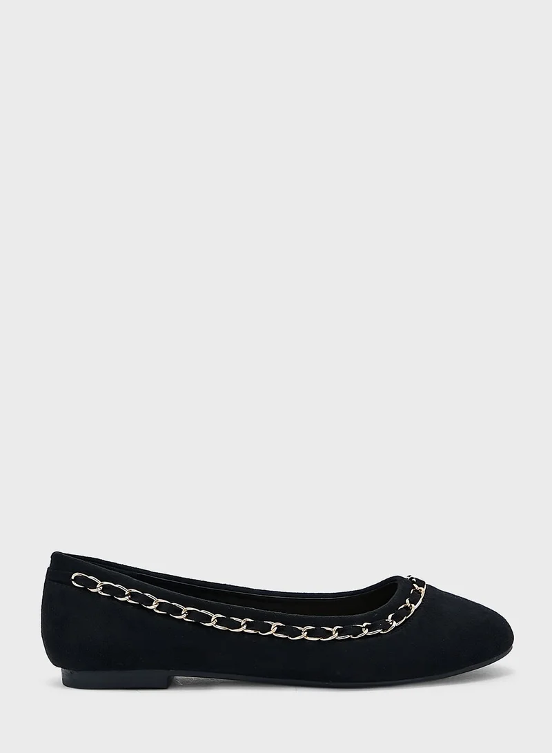 ELLA Faux Suede Chain Detail Pointed Flat Shoe