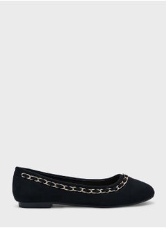 Faux Suede Chain Detail Pointed Flat Shoe